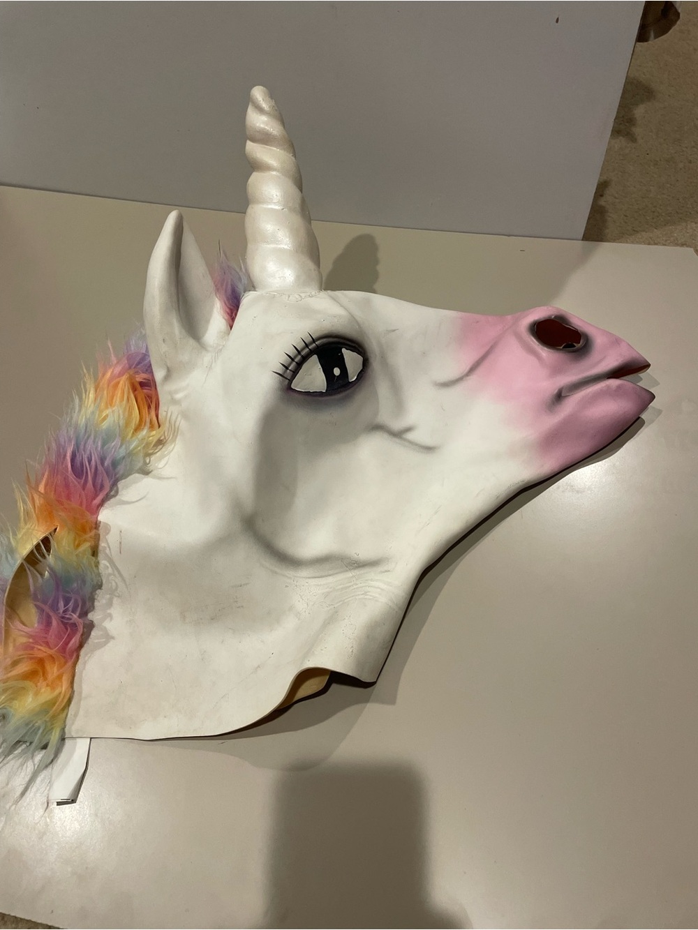 Unbranded White Unicorn Head mask adult size with Rainbow Mane